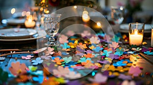 Colorful clover confetti is tered across the table adding a playful touch to the festivities photo