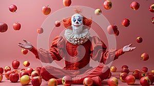 Colorful Clown Juggling Apples with a Joyful Expression