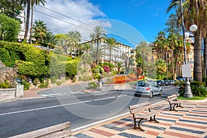 Colorful coastal street and road in San Remo. Liguria, Italia photo