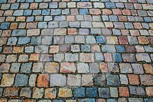 Colorful cobblestone surface, top view