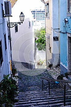 Colorful Cobblestoned Alley in Alfama photo