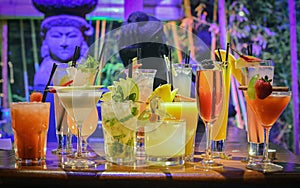 Colorful cocktails on bar