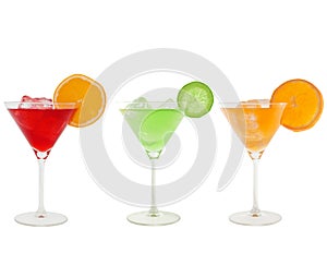 Colorful cocktails isolated on white
