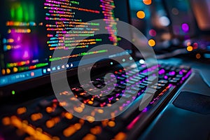 Colorful Code on a Laptop at Night