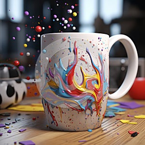 Colorful Coffee Cup With Vray Tracing And Fantasy Elements