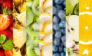 Colorful collage of assorted tropical fruit