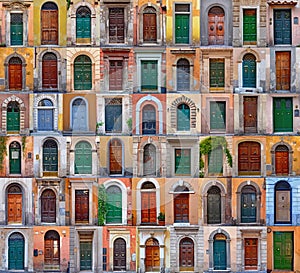 Colorful collage made of doors from Rome