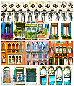 Colorful collage made of windows from Venice, Italy