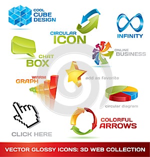 Colorful collection of 3d web icons