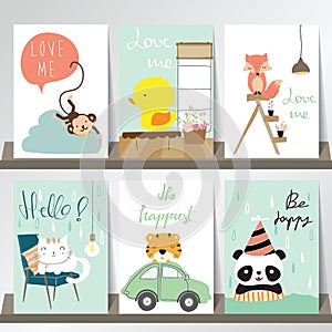 Colorful collection for banners,Flyers,Placards with fox,monkey,cat,panda,duck and tiger