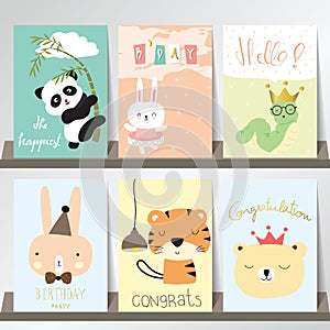 Colorful collection for banners,Flyers,Placards with panda,rabbit,bear,tiger,reindeer and worm