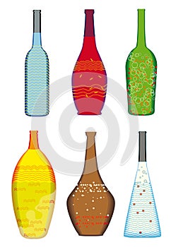 Colorful Collection of Bottles of Alcoholic Drinks- illustration