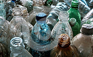 A colorful collection of broken plastic bottles is a powerful illustration of recycling and waste management efforts