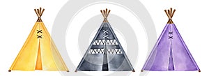 Colorful collection of cute teepee tents illustration.