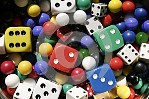 Colorful collection of dice and marbles