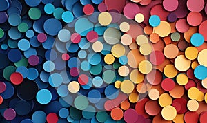 A colorful collection of overlapping circles creates a vibrant, textured abstract background.