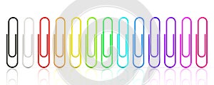 Colorful collection of paper clips isolated on white background