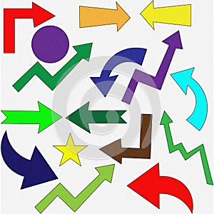 Colorful collection of various arrow shapes and directions