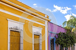 Colorful colonial Guadalajara houses and streets in historic city center Centro Historico near Guadalajara Basilica photo