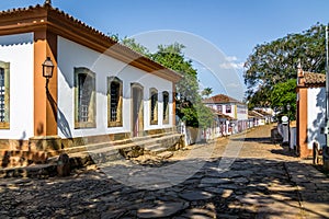 Colorful colonial houses and cobblestone street - Tiradentes, Minas Gerais, Brazil