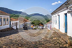 Colorful colonial houses and cobblestone street - Tiradentes, Minas Gerais, Brazil