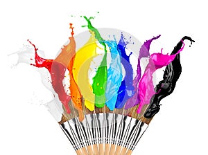 Colorful color splash paintbrush row