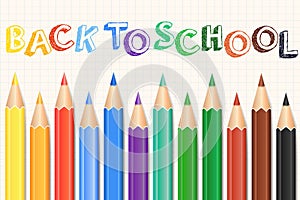 Colorful Colored Pencils set. Realistic pencils. Back to School background. Vector