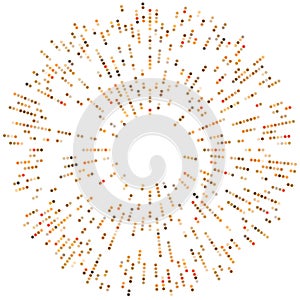 Colorful, colored random circles, dots, speckles and freckles concentric, circular and radial element. Pointillist, pointillism
