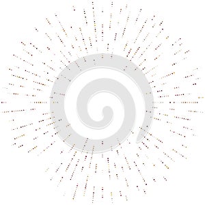 Colorful, colored random circles, dots, speckles and freckles concentric, circular and radial element. Pointillist, pointillism