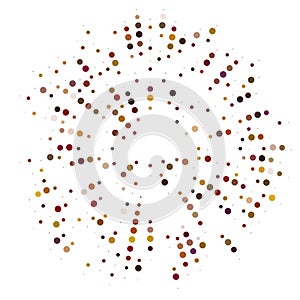 Colorful, colored random circles, dots, speckles and freckles concentric, circular and radial element. Pointillist, pointillism