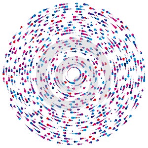 Colorful, colored random circles, dots, speckles and freckles concentric, circular and radial element. Pointillist, pointillism