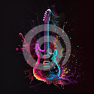 Colorful colourful abstract guitar vibrant bright colors dark background