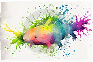 Colorful colourful Axolotl animal watercolor illustration