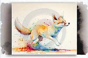Colorful colourful baby red Fennec fox cub watercolor illustration
