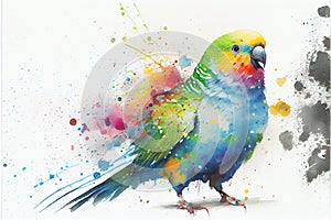Colorful colourful budgie budgerigar bird animal watercolor illustration