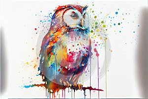 Colorful colourful Owl bird watercolor illustration