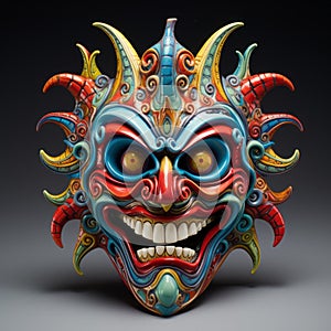 Colorful Comic Book Mask Inspired By Jim Woodring And Ancient Chinese Art