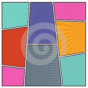 Colorful comic book page background in pop art style