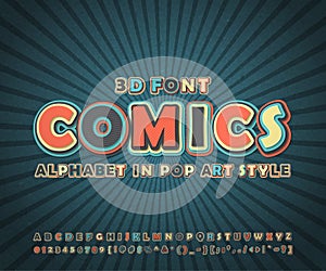 Colorful comic font, alphabet. Comics book, pop art