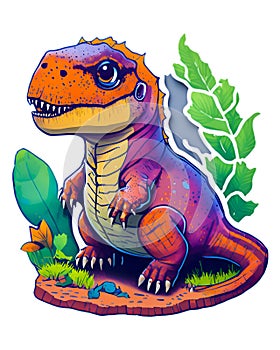 colorful comic illustration of a baby dinosaur