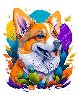 colorful comic illustration of a Corgi dog