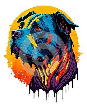 colorful comic illustration of a Pitbull dog