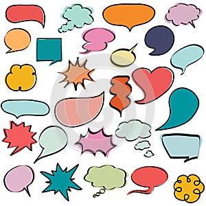 Colorful comic speech bubbles, dialogs