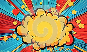 Colorful comic style explosion background with empty speech bubble for text