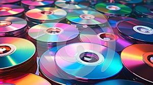 Colorful compact discs creating a stunning vintage background
