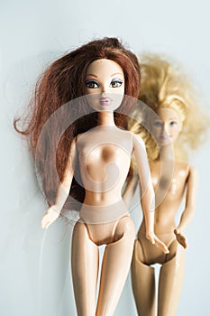 Colorful composition with Barbie dolls