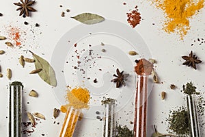 Colorful composition with different spices and herbs