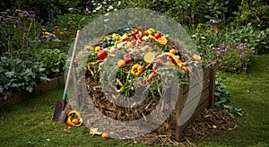 Colorful Compost Pile in a Lush Garden