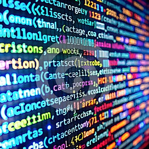 Colorful computer code displayed on screen programming