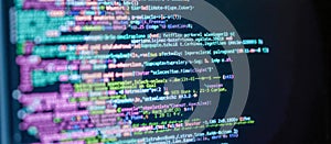 Colorful computer code on screen, programming language syntax, software development, coding, technology, digital data, IT, web